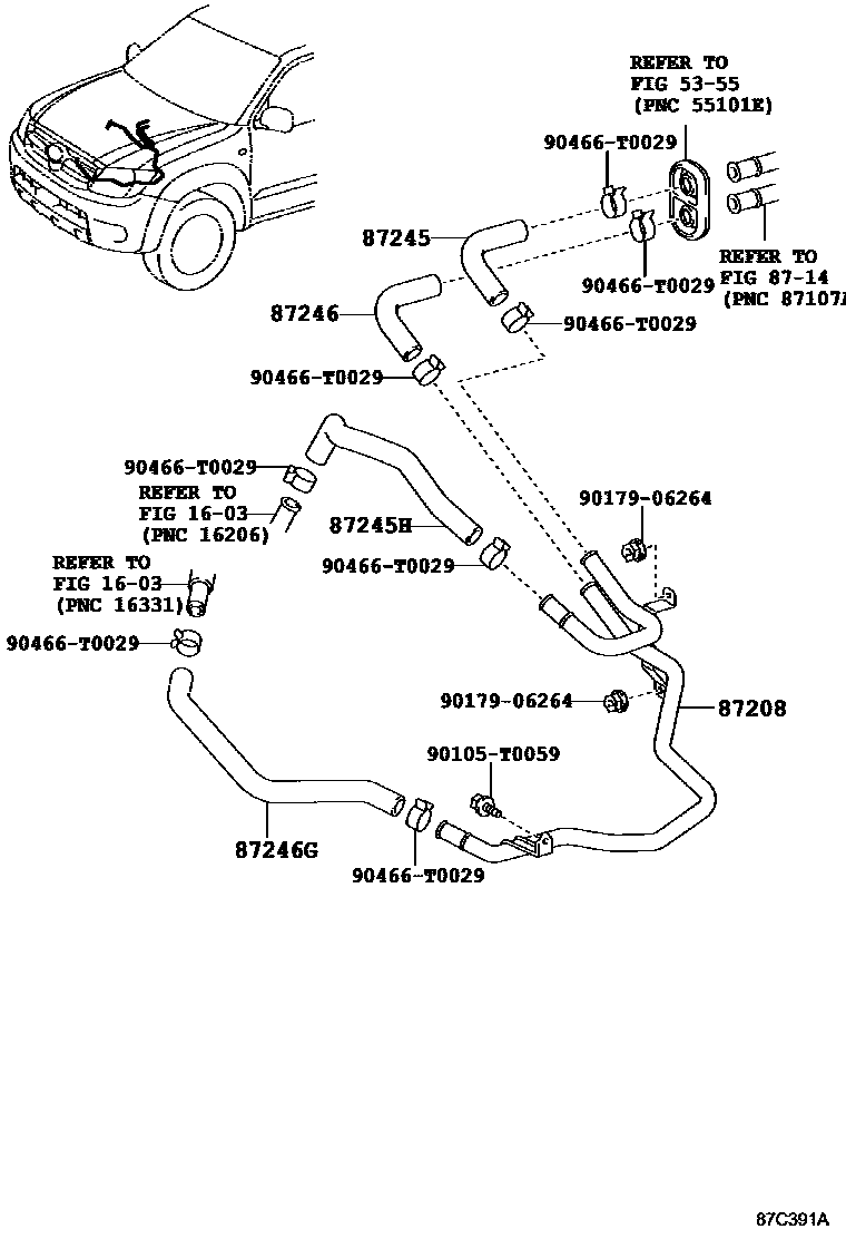 Toyota HILUX 暖风和空调系统 - 水管 EPC diagram — 87C391A