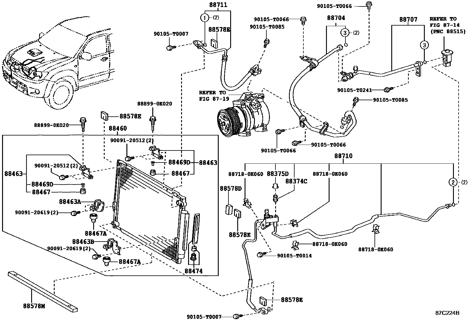 Toyota HILUX Heating & Air Conditioning - Cooler Piping EPC diagram — 87C224B