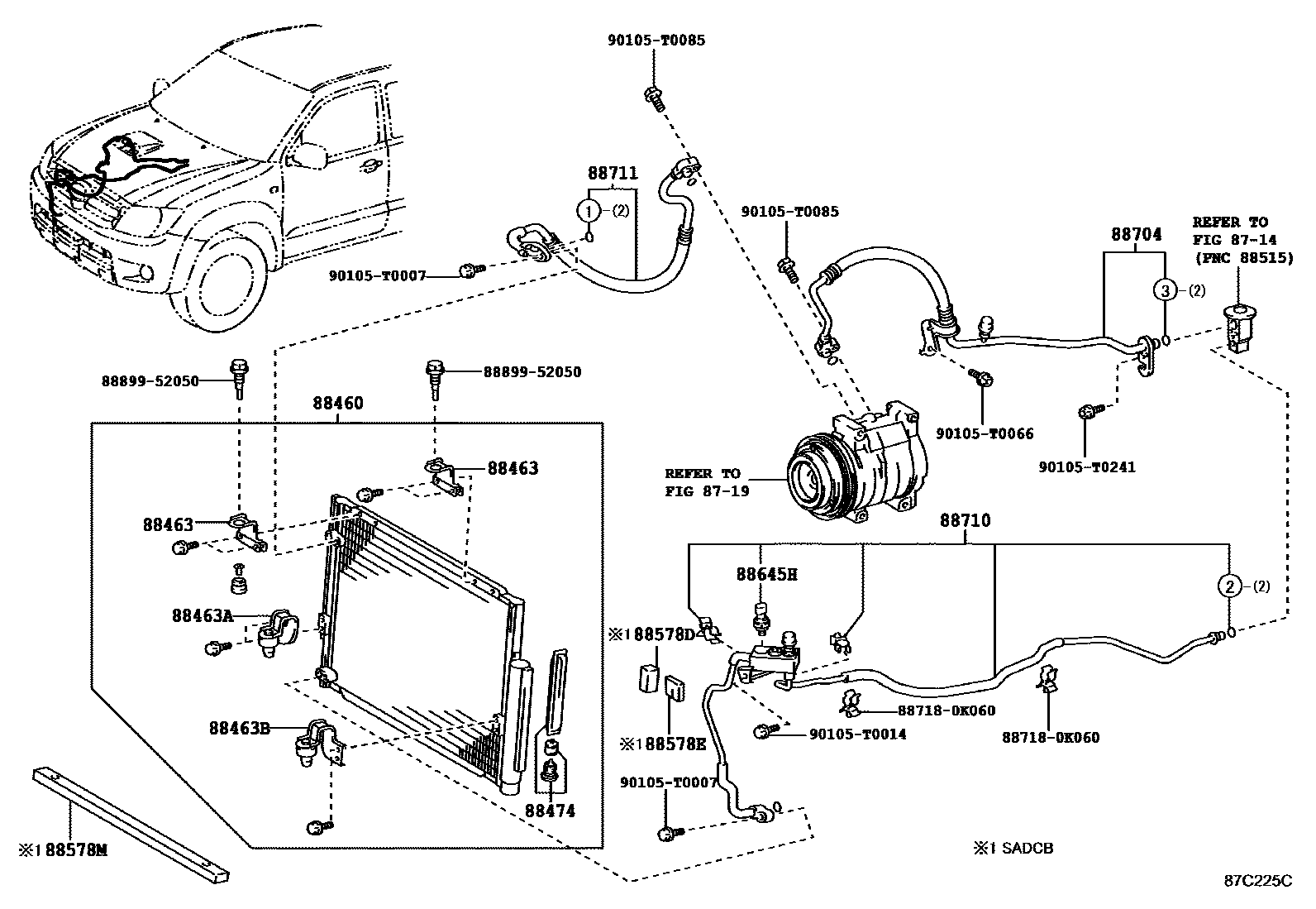 Toyota HILUX Heating & Air Conditioning - Cooler Piping EPC diagram — 87C225C