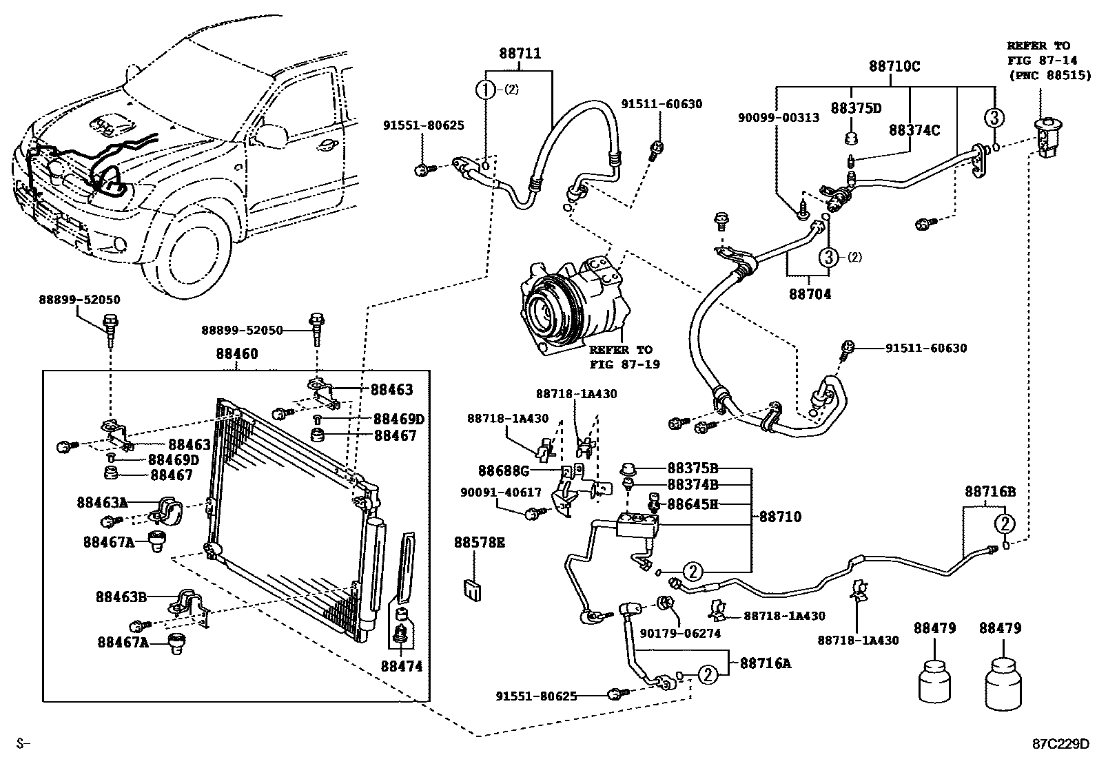 Toyota HILUX Heating & Air Conditioning - Cooler Piping EPC diagram — 87C229D
