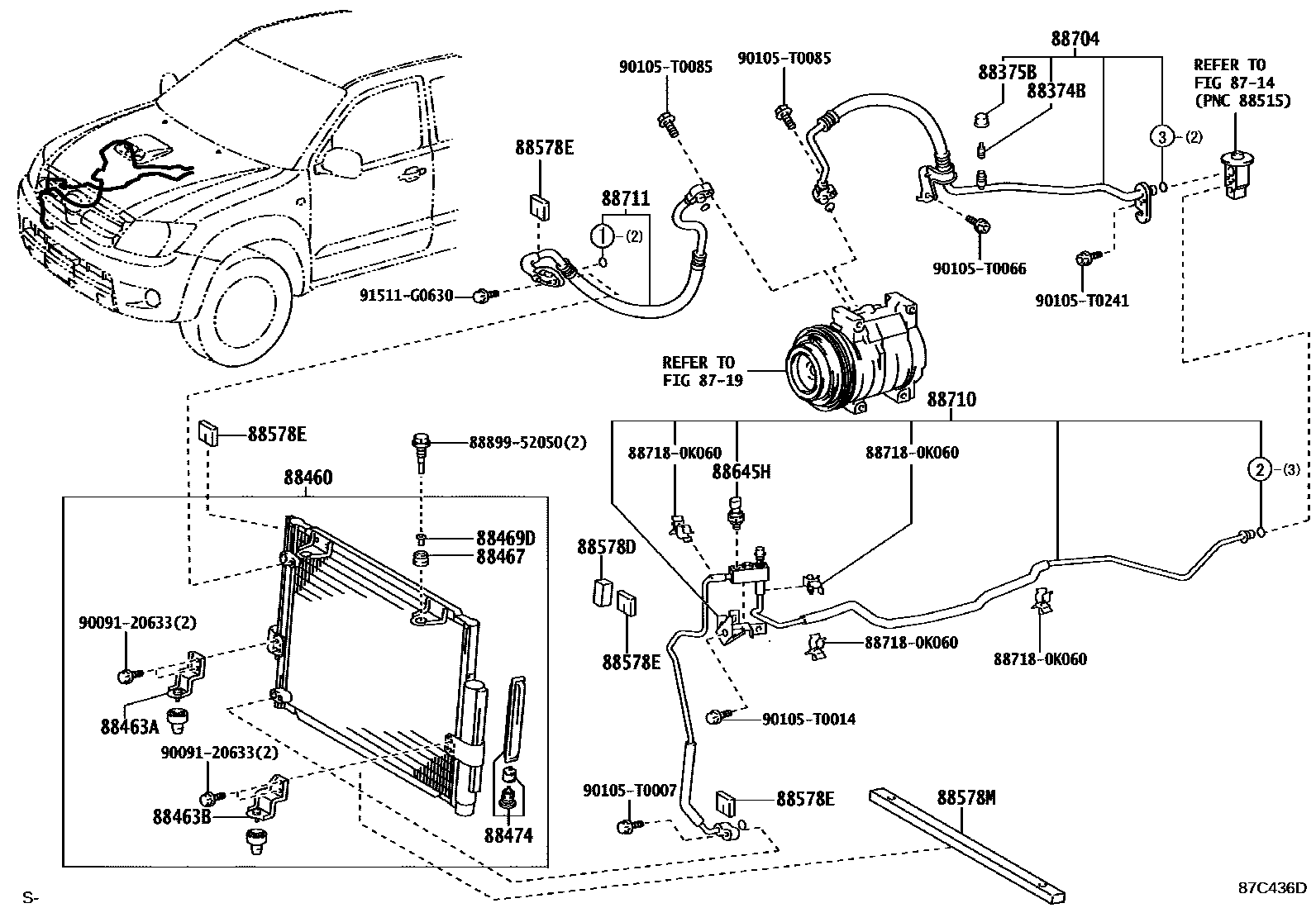 Toyota HILUX Heating & Air Conditioning - Cooler Piping EPC diagram — 87C436D