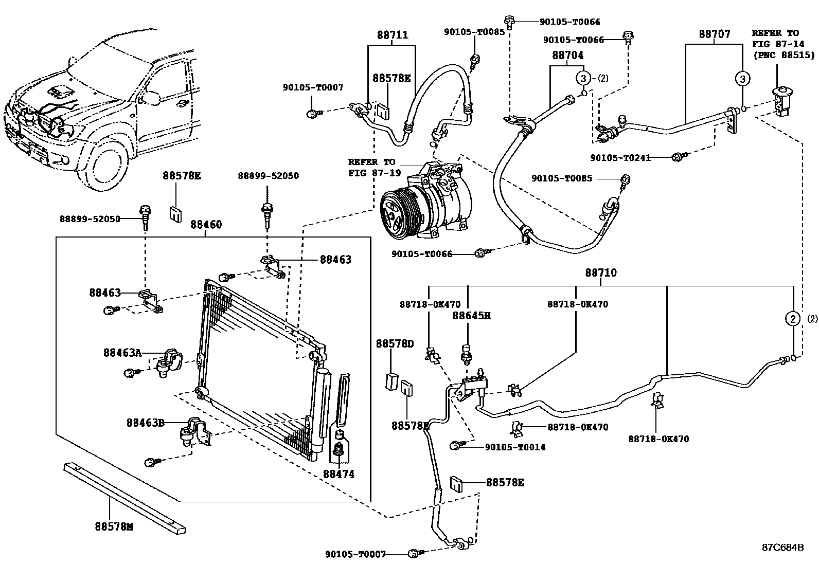 Toyota HILUX Heating & Air Conditioning - Cooler Piping EPC diagram — 87C684B