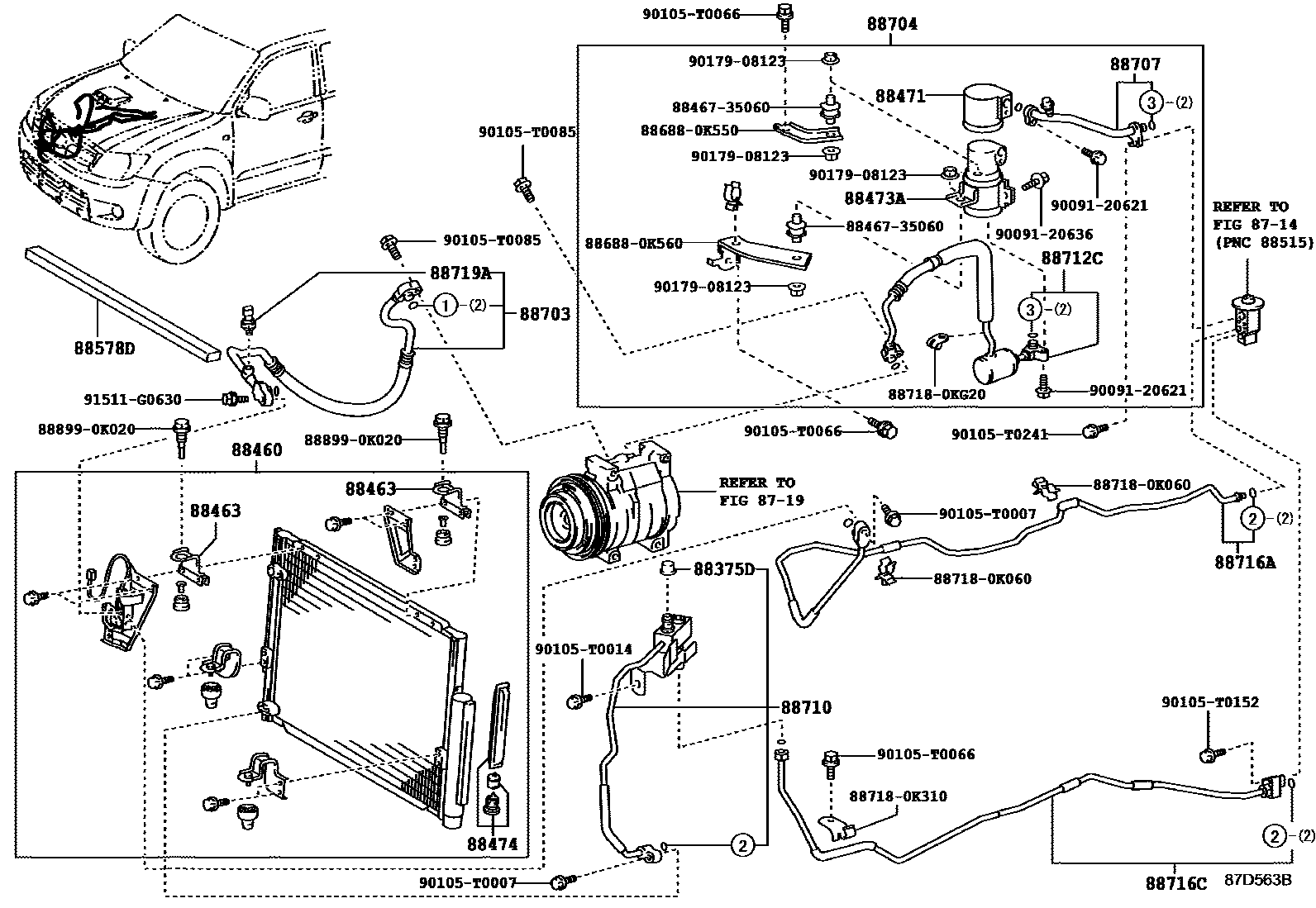 Toyota HILUX Heating & Air Conditioning - Cooler Piping EPC diagram — 87D563B