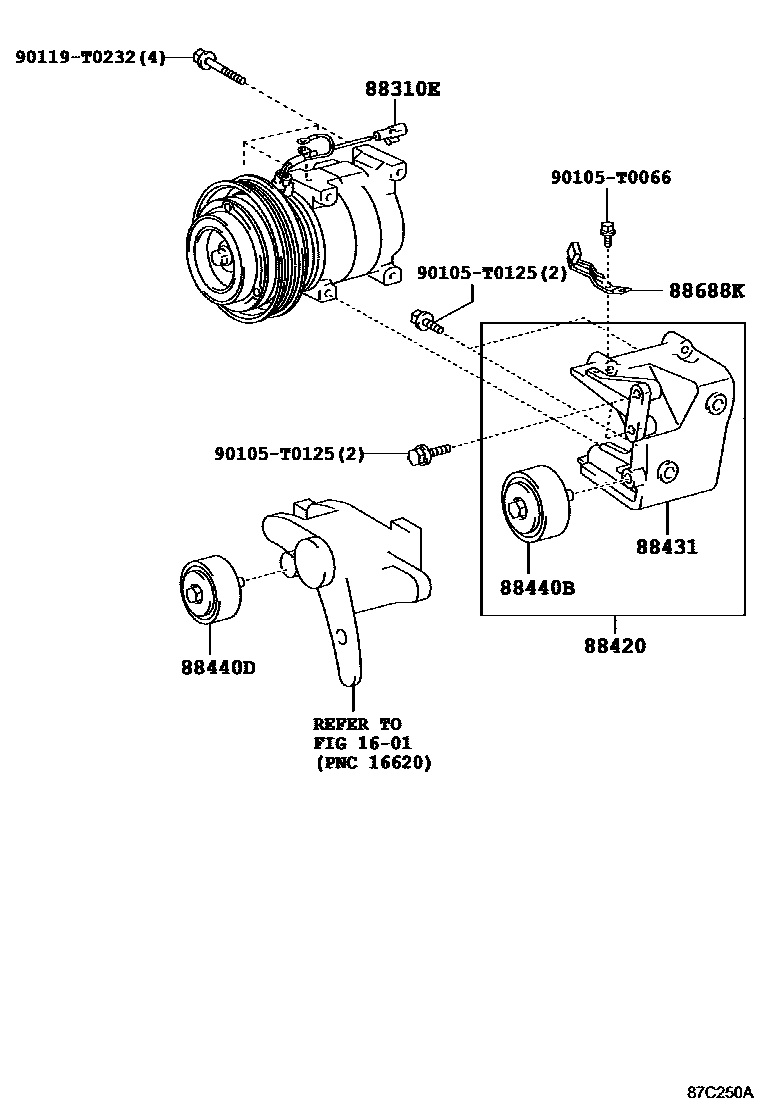 Toyota HILUX Heating & Air Conditioning - Compressor EPC diagram — 87C250A