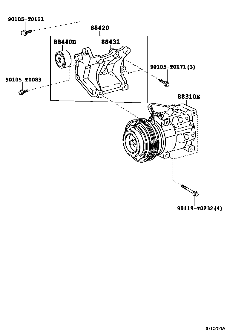 Toyota HILUX Heating & Air Conditioning - Compressor EPC diagram — 87C251A