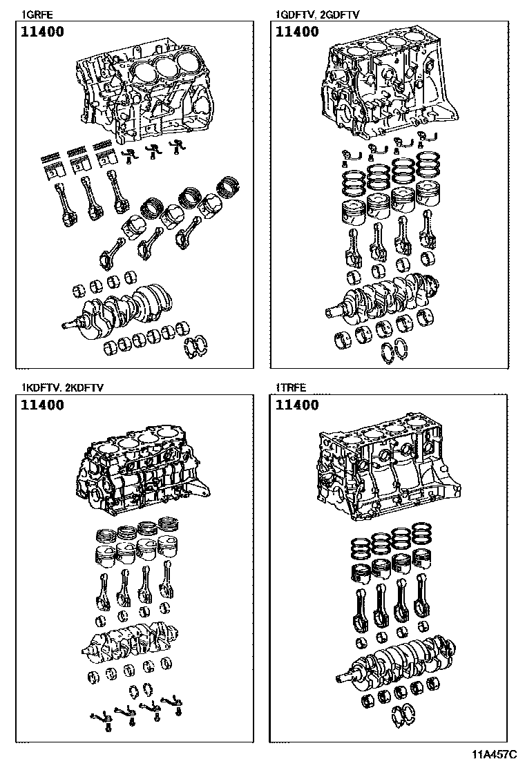 Toyota HILUX Short Block Assembly EPC diagram — 11A457C