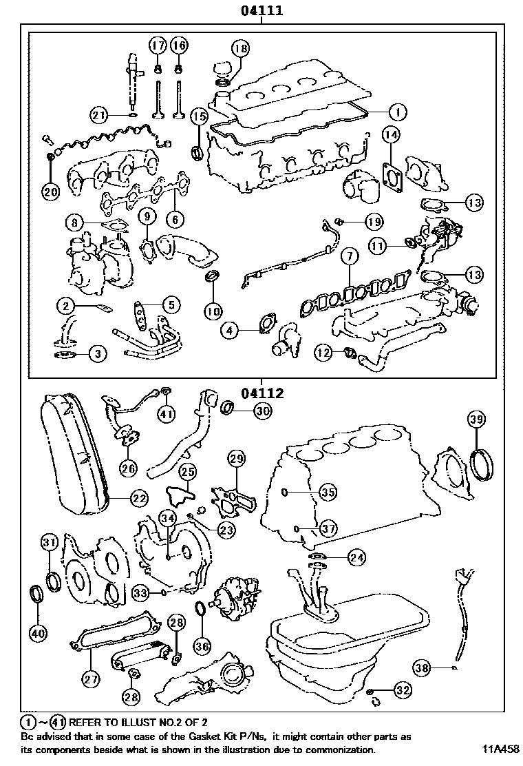 Toyota HILUX Engine Overhaul Gasket Kit EPC diagram — 11A458