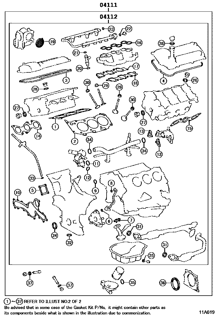 Toyota HILUX Engine Overhaul Gasket Kit EPC diagram — 11A619