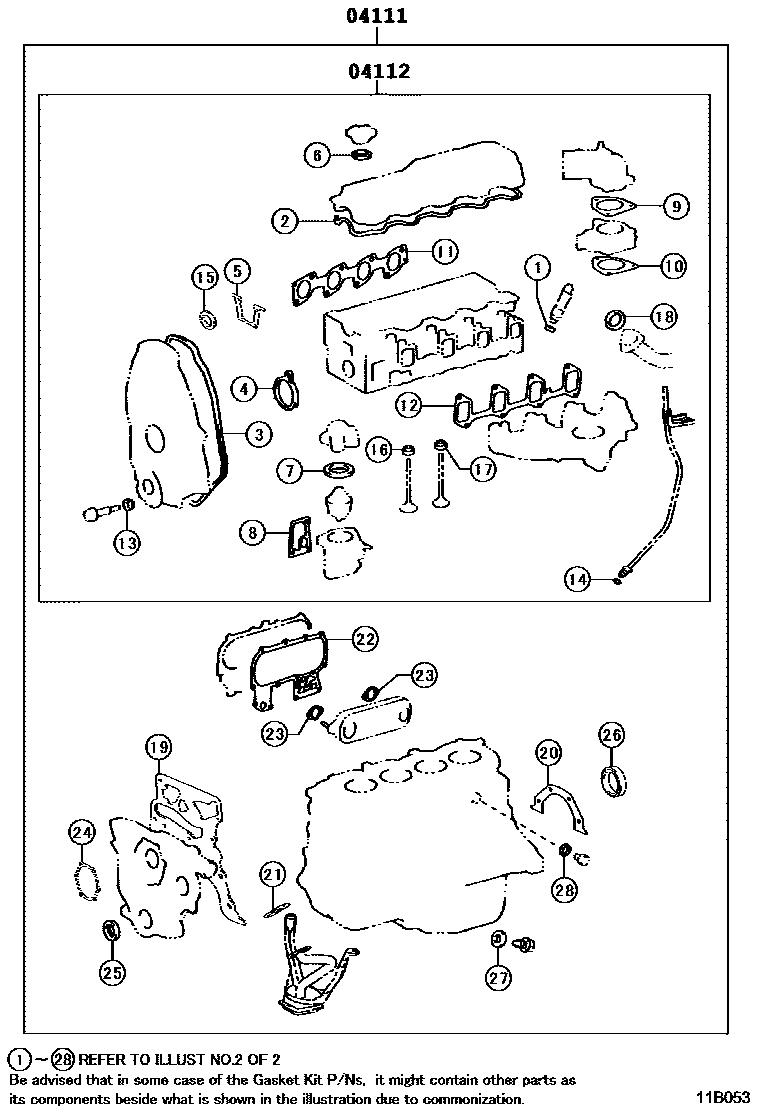 Toyota HILUX Engine Overhaul Gasket Kit EPC diagram — 11B053