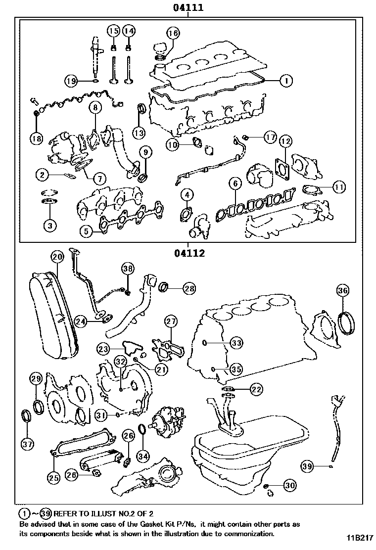 Toyota HILUX Engine Overhaul Gasket Kit EPC diagram — 11B217