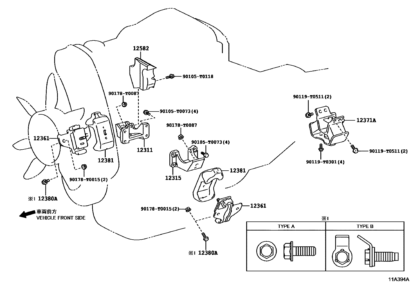 Toyota HILUX Engine Mounting EPC diagram — 11A394A