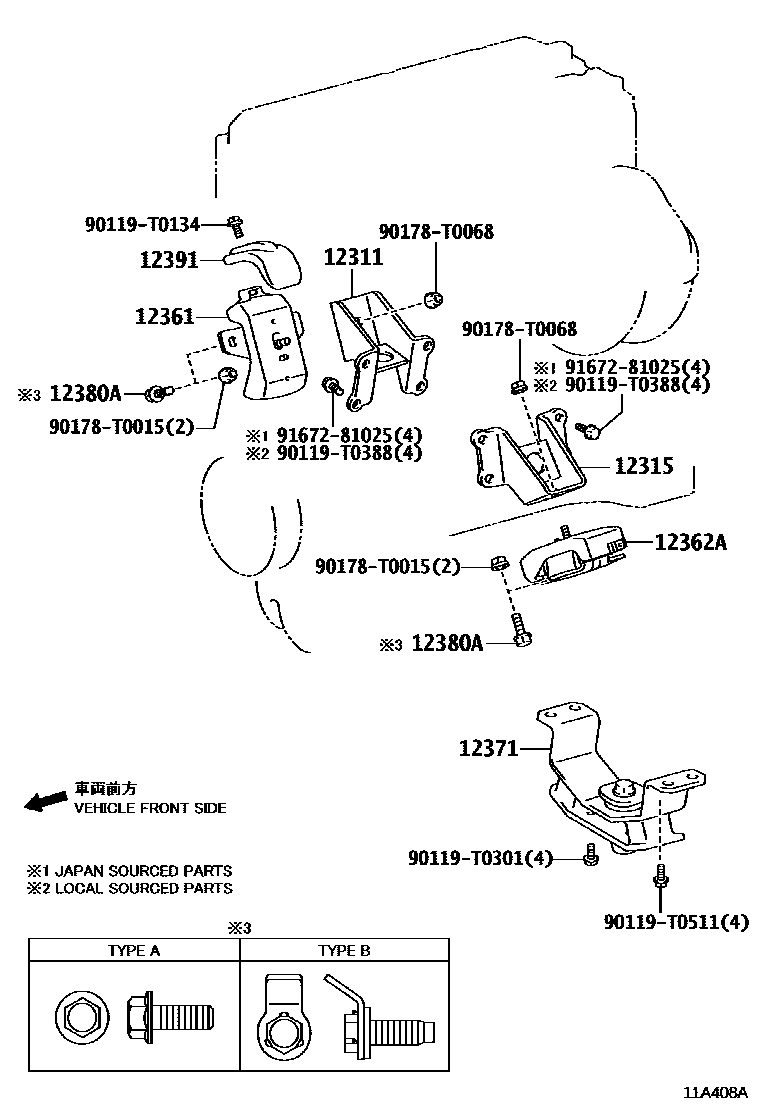 Toyota HILUX Engine Mounting EPC diagram — 11A408A