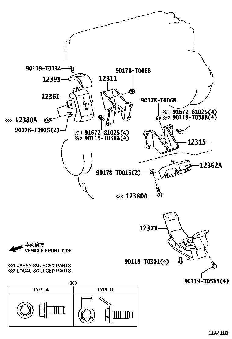 Toyota HILUX Engine Mounting EPC diagram — 11A411B