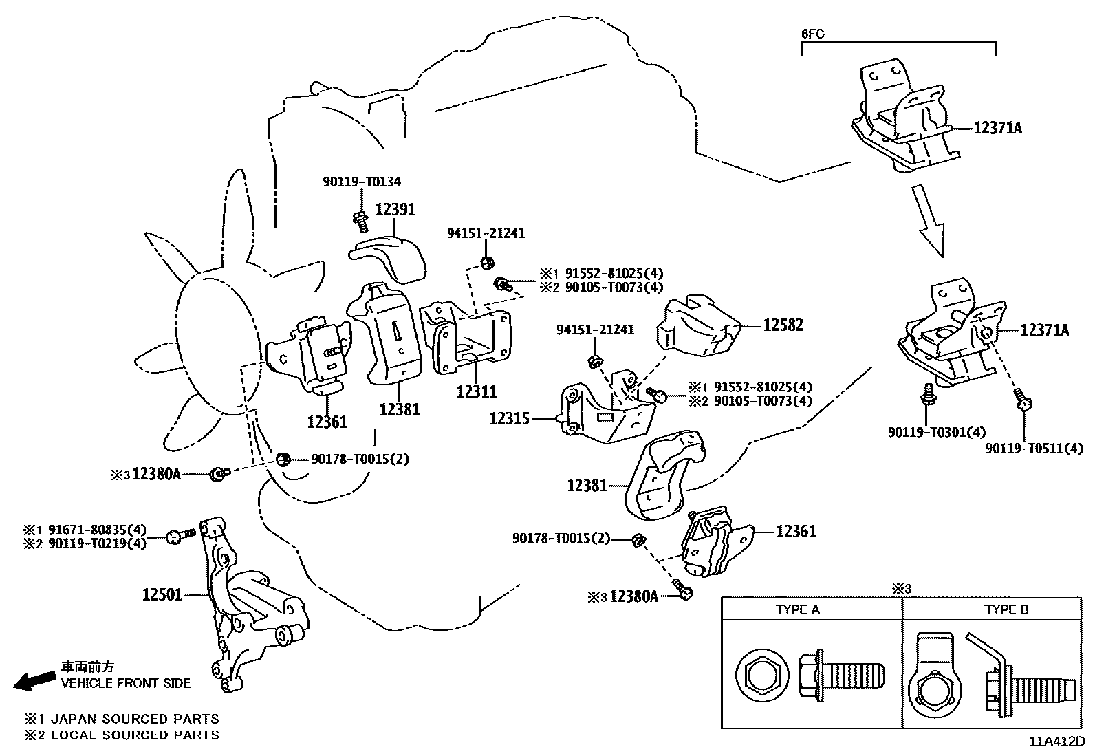 Toyota HILUX Engine Mounting EPC diagram — 11A412D