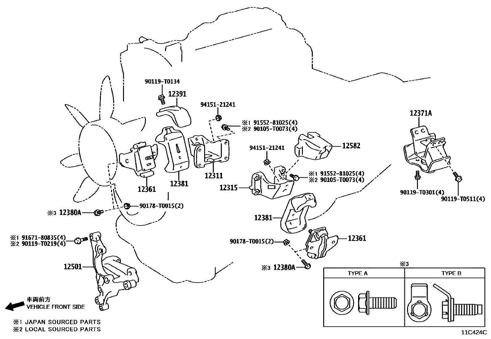 Toyota HILUX Engine Mounting EPC diagram — 11C424C