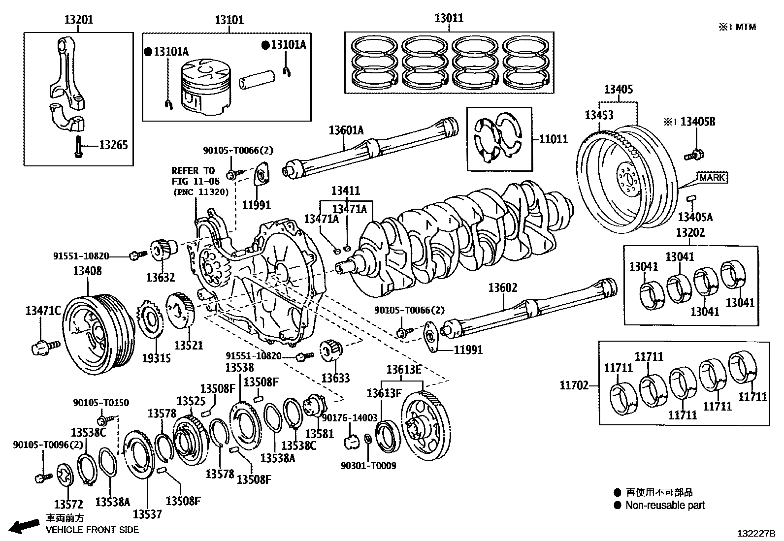 Toyota HILUX Crankshaft & Piston EPC diagram — 132227B