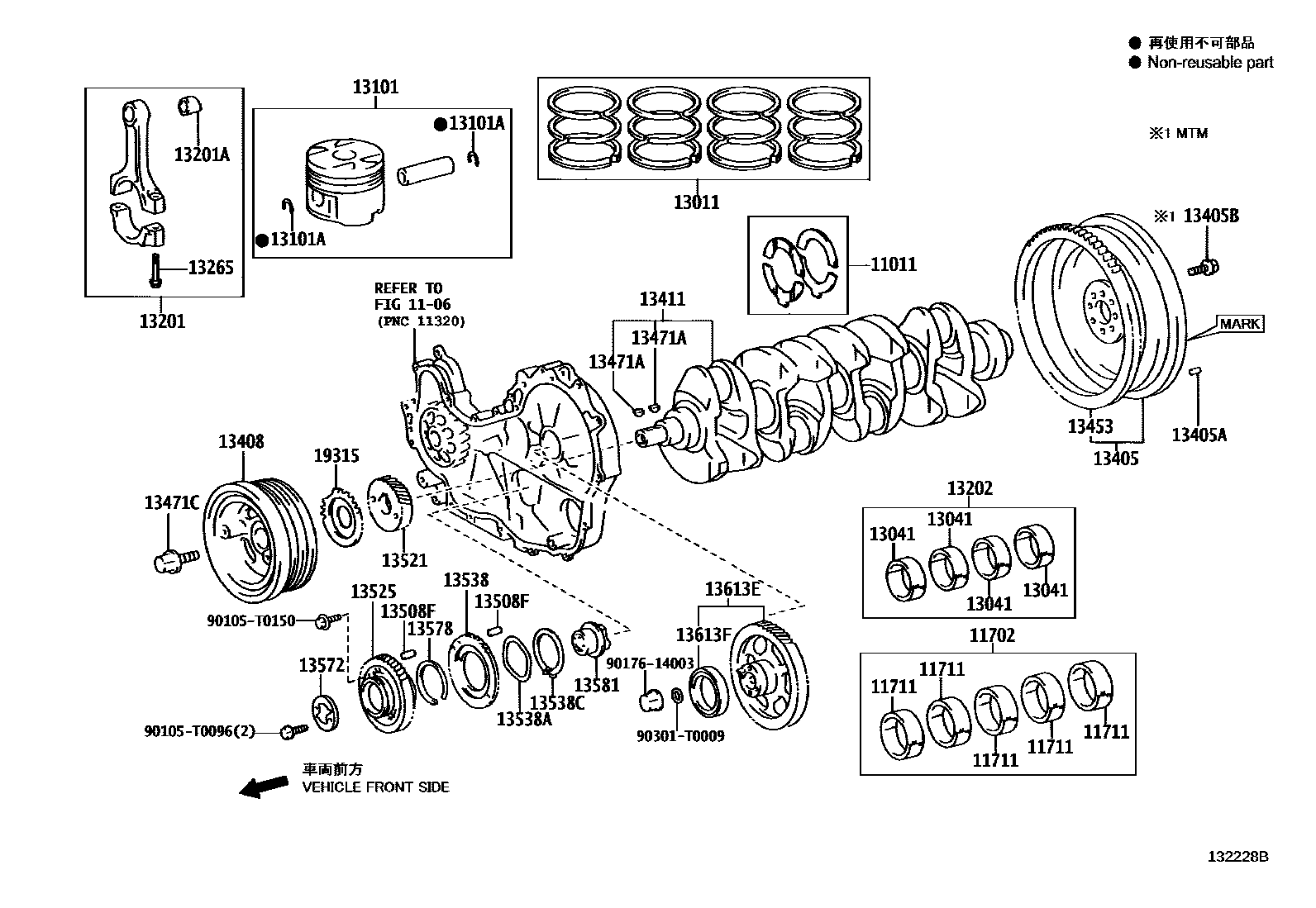 Toyota HILUX Crankshaft & Piston EPC diagram — 132228B