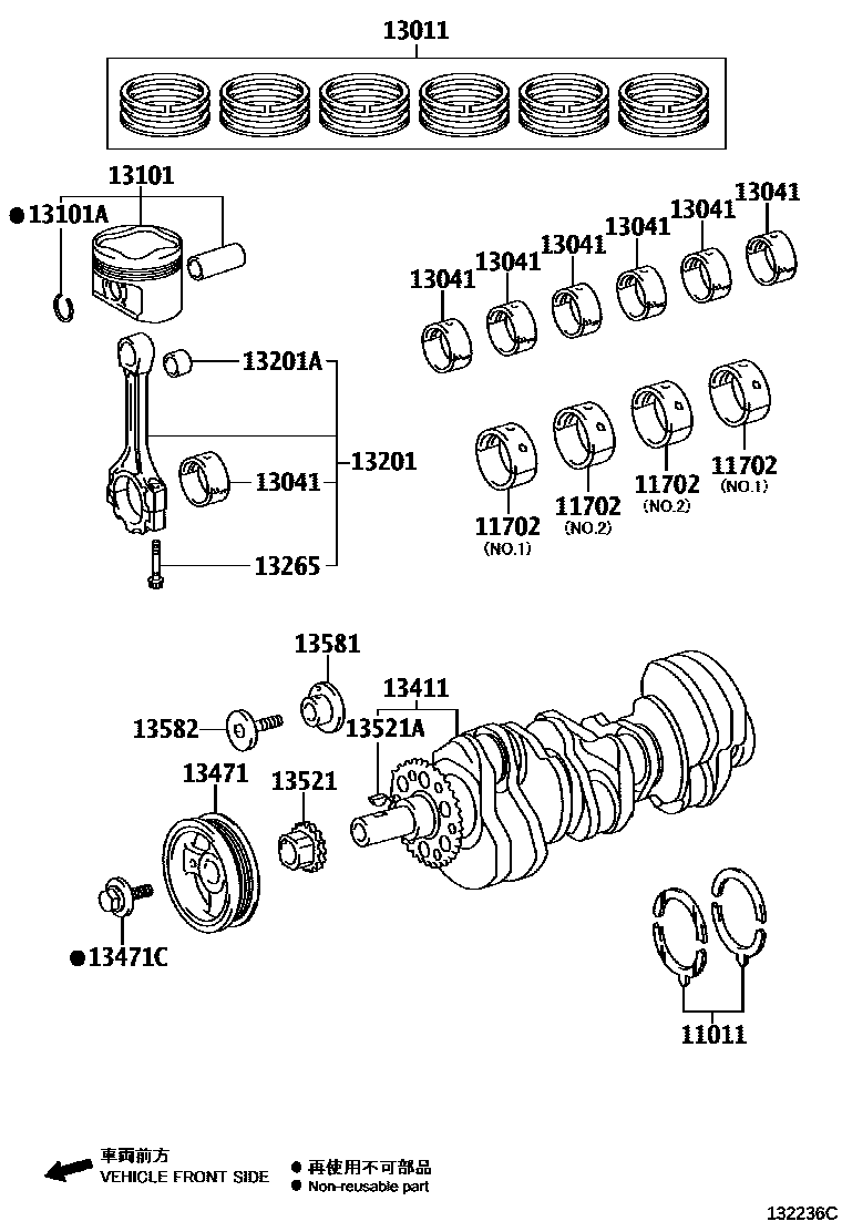Toyota HILUX Crankshaft & Piston EPC diagram — 132236C