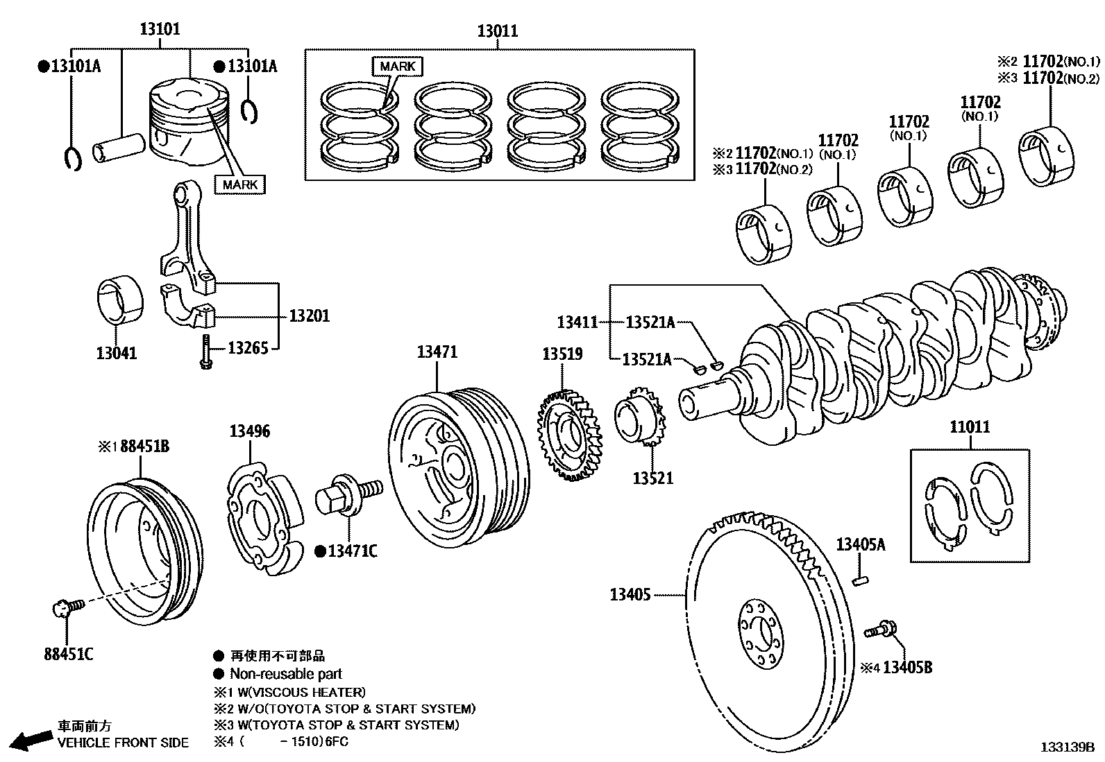 Toyota HILUX Crankshaft & Piston EPC diagram — 133139B