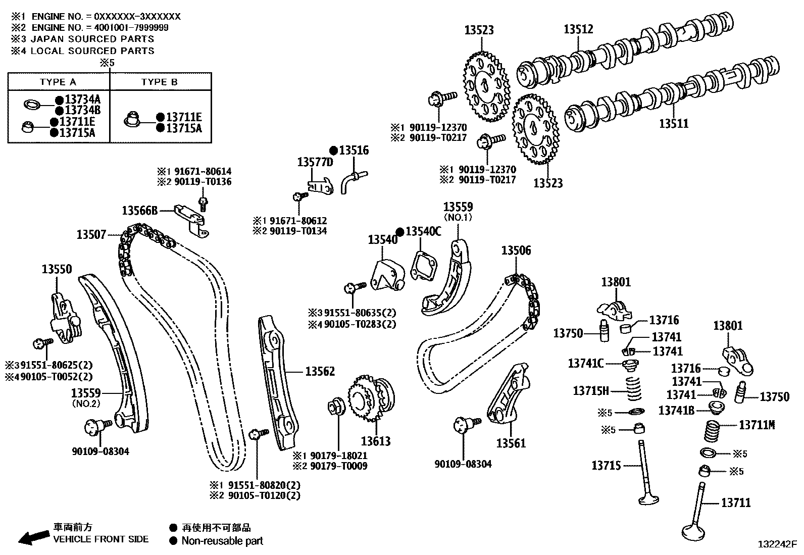 Toyota HILUX Camshaft & Valve EPC diagram — 132242F