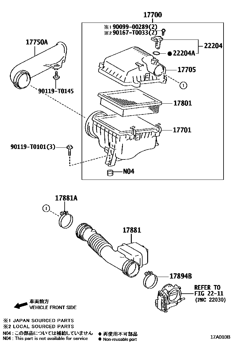 Toyota HILUX Air Cleaner EPC diagram — 17A010B