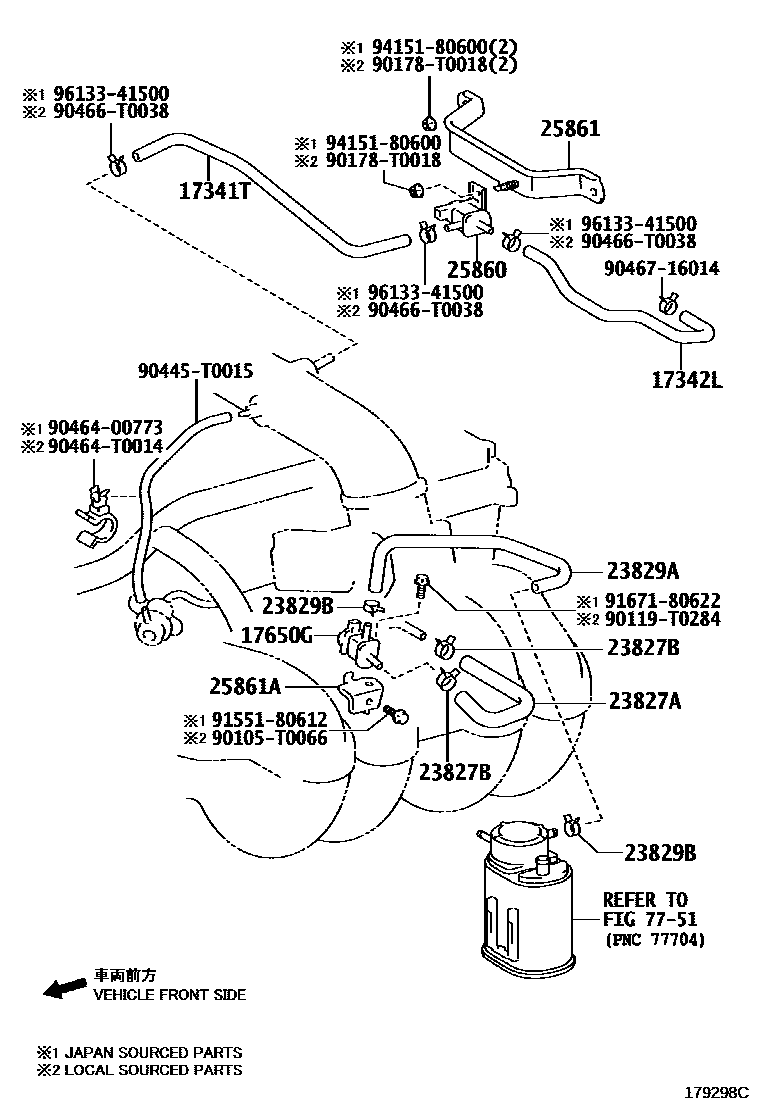 Toyota HILUX vacuum tube EPC diagram — 179298C