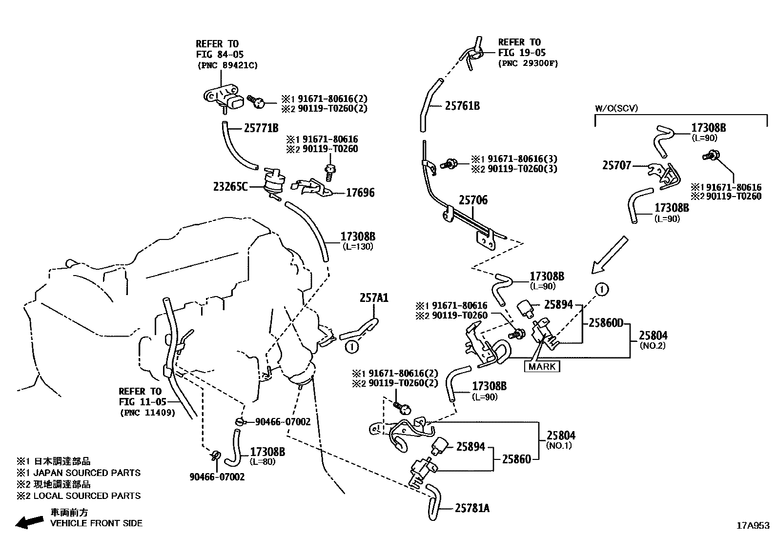 Toyota HILUX vacuum tube EPC diagram — 17A953