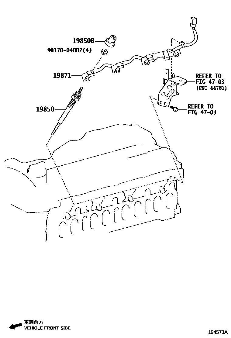 Toyota HILUX 点火线圈和火花塞 /电热塞 EPC diagram — 194573A