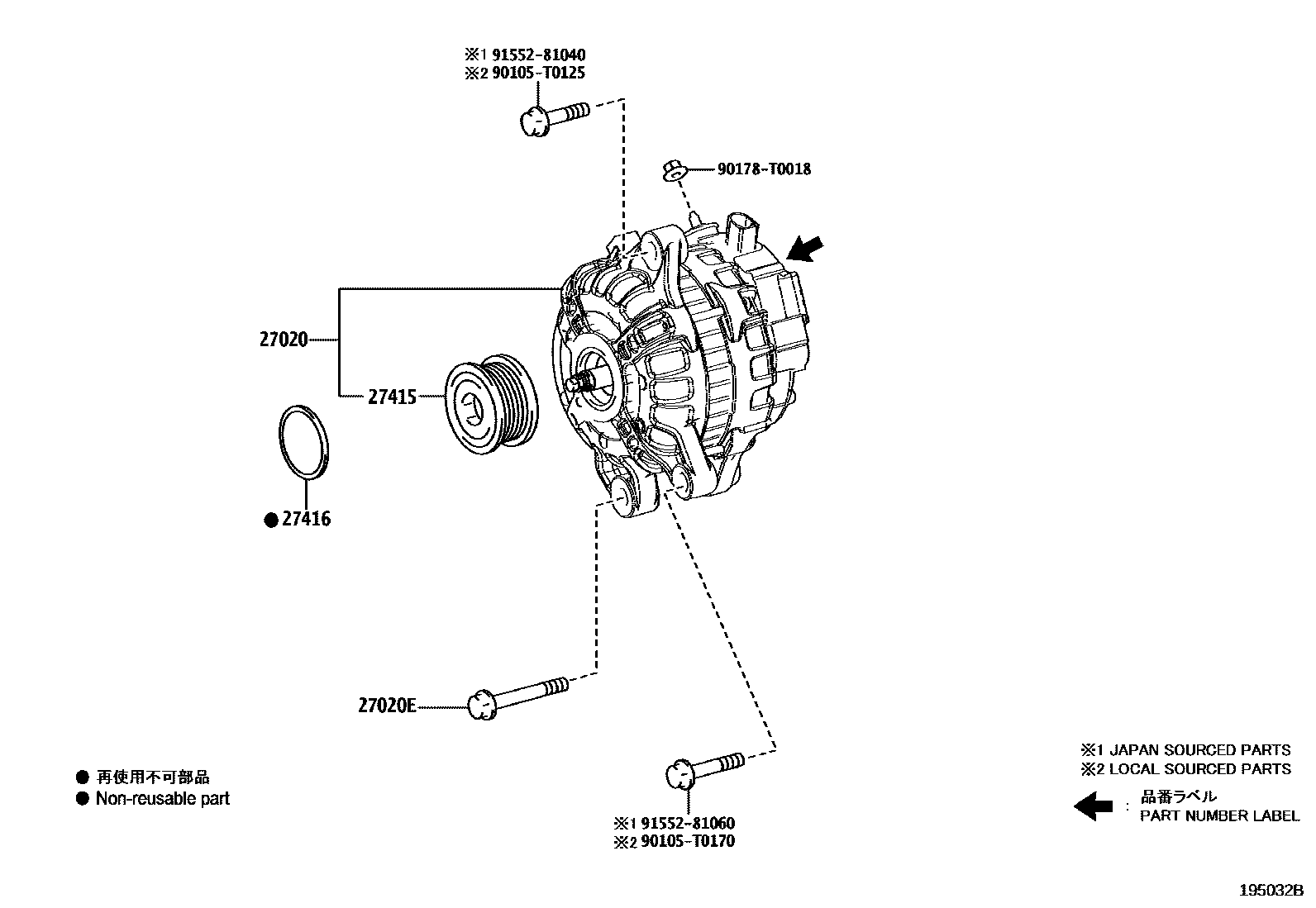 Toyota HILUX Alternator EPC diagram — 195032B