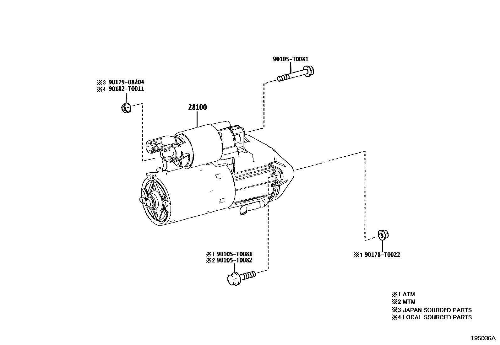 Toyota HILUX 起动机 EPC diagram — 195036A