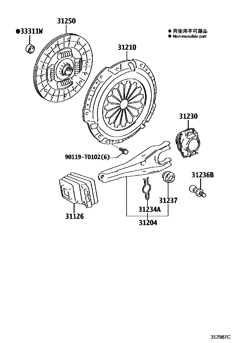 Toyota HILUX 离合器和分离叉 EPC diagram — 312987C