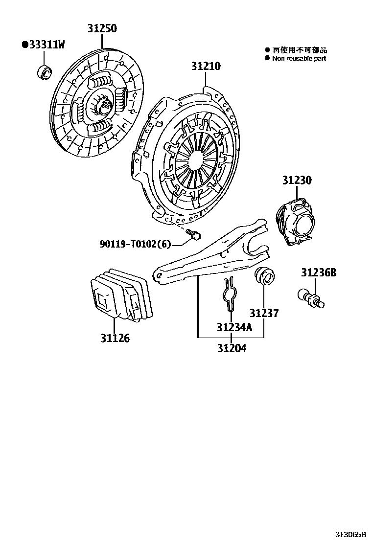 Toyota HILUX 离合器和分离叉 EPC diagram — 313065B
