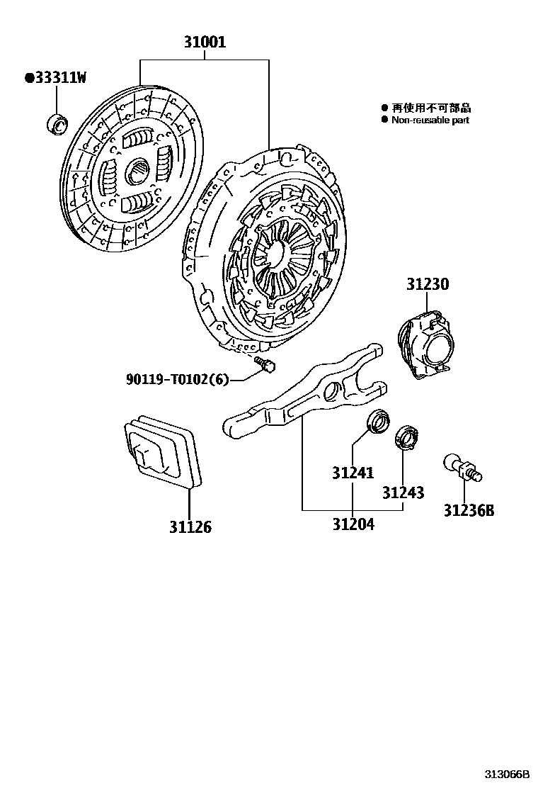 Toyota HILUX 离合器和分离叉 EPC diagram — 313066B