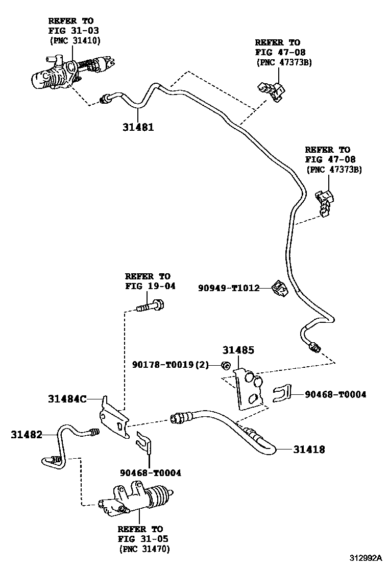 Toyota HILUX 离合器踏板和挠性软管 EPC diagram — 312992A