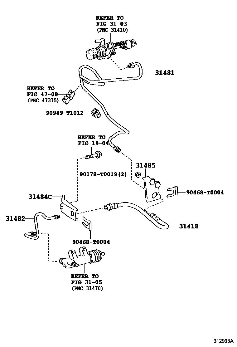 Toyota HILUX 离合器踏板和挠性软管 EPC diagram — 312993A