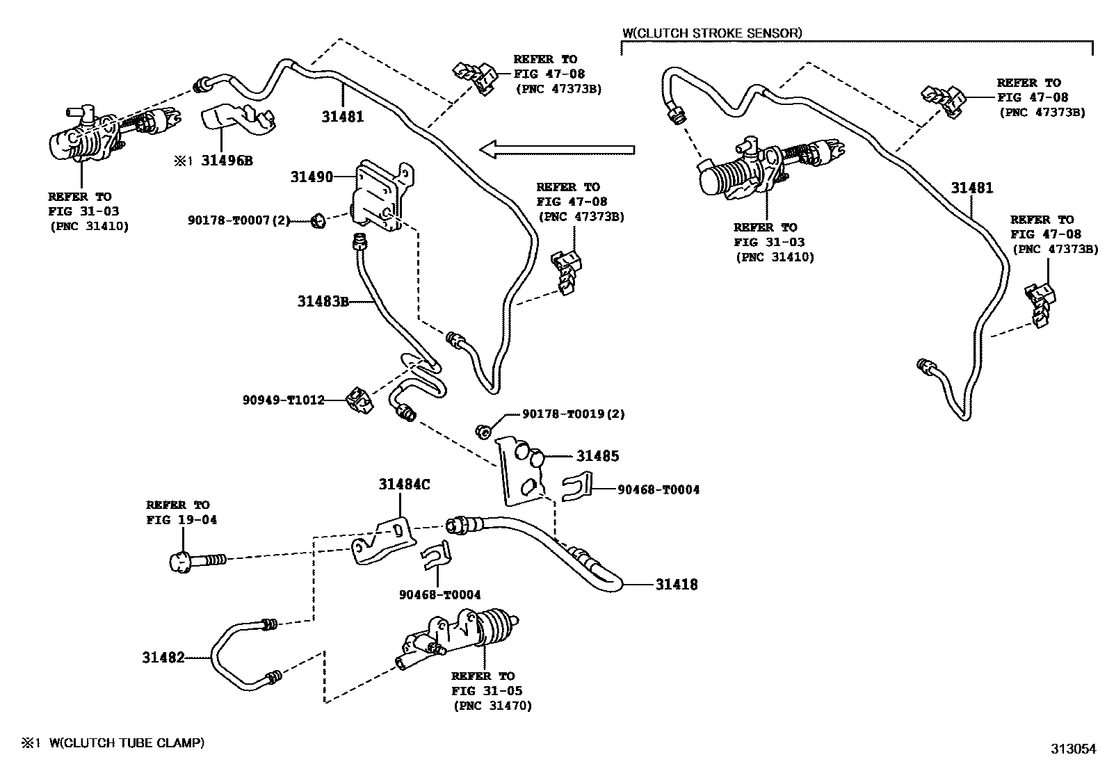 Toyota HILUX 离合器踏板和挠性软管 EPC diagram — 313054