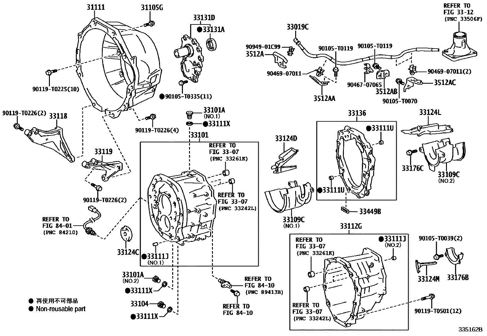 Toyota HILUX 离合器壳和变速器壳(MTM) EPC diagram — 335162B