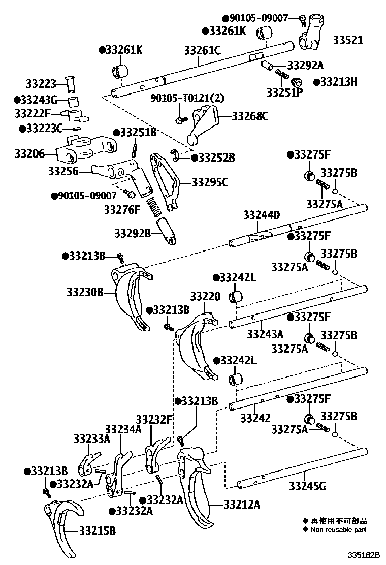 Toyota HILUX 换档拨叉和换档杆轴(MTM) EPC diagram — 335182B