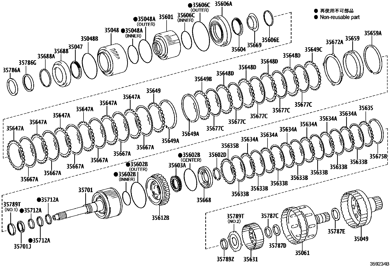 Toyota HILUX 制动带和多片式离合器(ATM) EPC diagram — 359234B