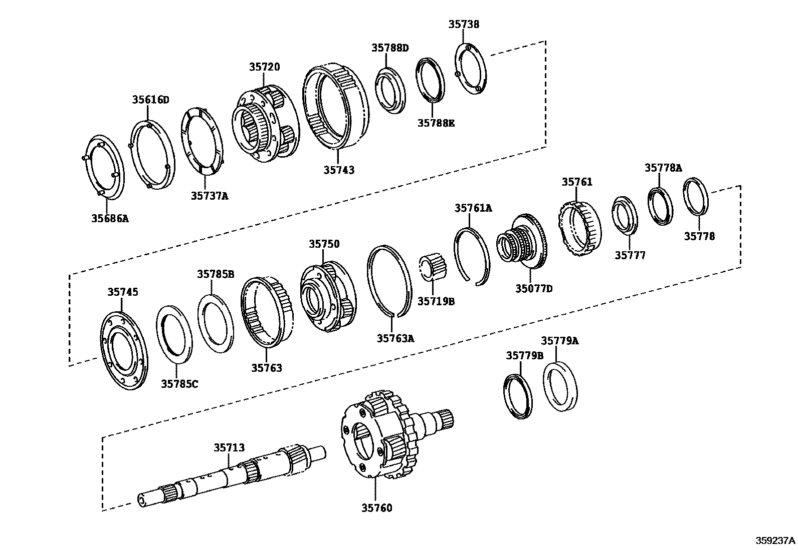 Toyota HILUX 行星齿轮、倒档活塞和中间轴齿轮(ATM) EPC diagram — 359237A