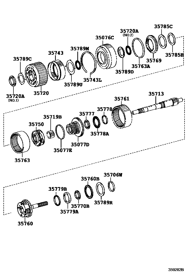 Toyota HILUX 行星齿轮、倒档活塞和中间轴齿轮(ATM) EPC diagram — 359282B