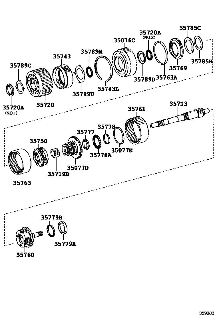 Toyota HILUX 行星齿轮、倒档活塞和中间轴齿轮(ATM) EPC diagram — 359283