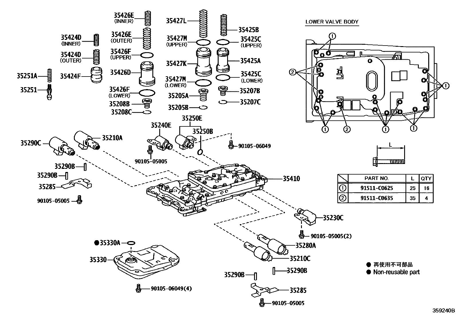 Toyota HILUX 阀体和滤油网(ATM) EPC diagram — 359240B