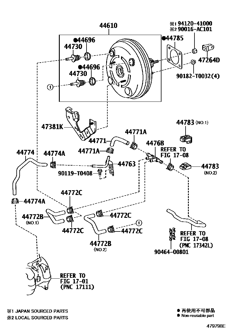 Toyota HILUX 制动助力器和真空管 EPC diagram — 479798E