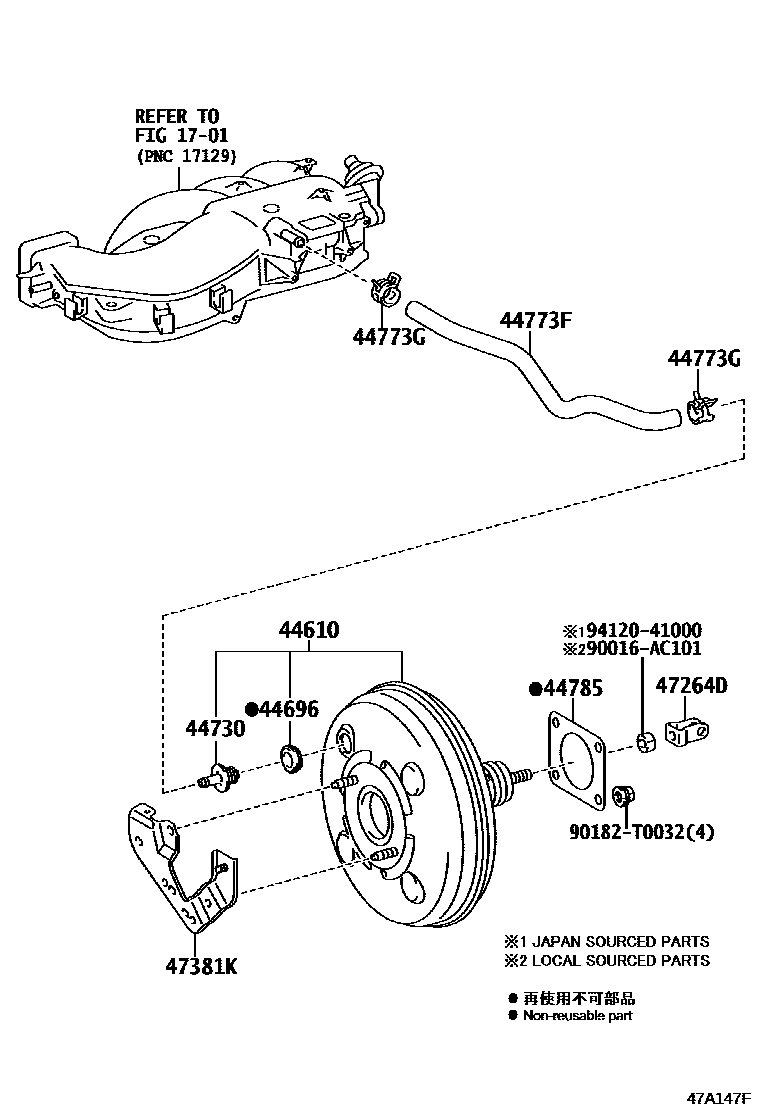 Toyota HILUX 制动助力器和真空管 EPC diagram — 47A147F