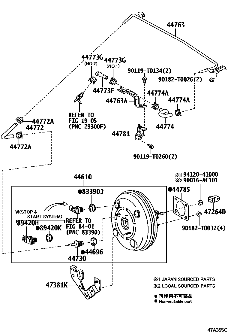Toyota HILUX 制动助力器和真空管 EPC diagram — 47A355C