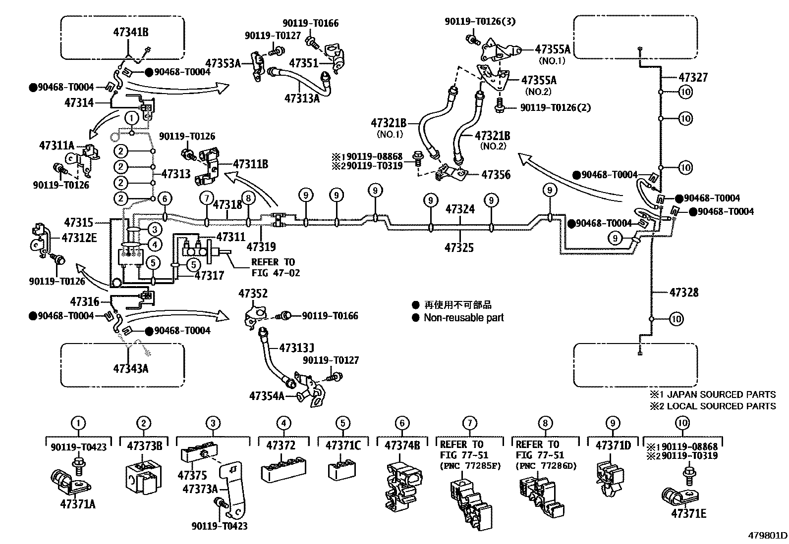 Toyota HILUX 制动配管和卡箍 EPC diagram — 479801D
