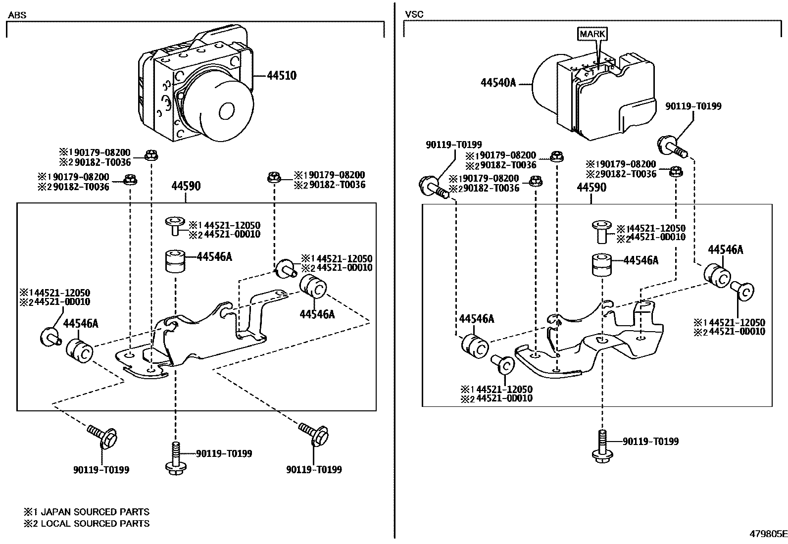 Toyota HILUX 制动配管和卡箍 EPC diagram — 479805E