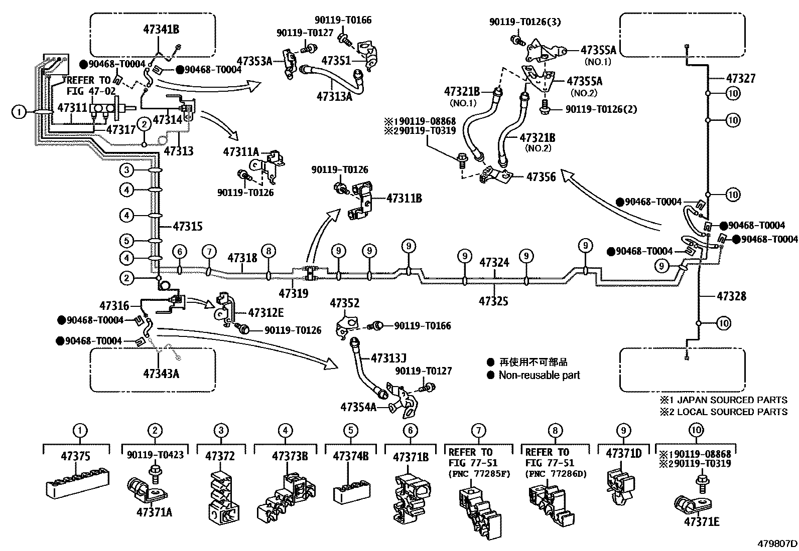 Toyota HILUX 制动配管和卡箍 EPC diagram — 479807D