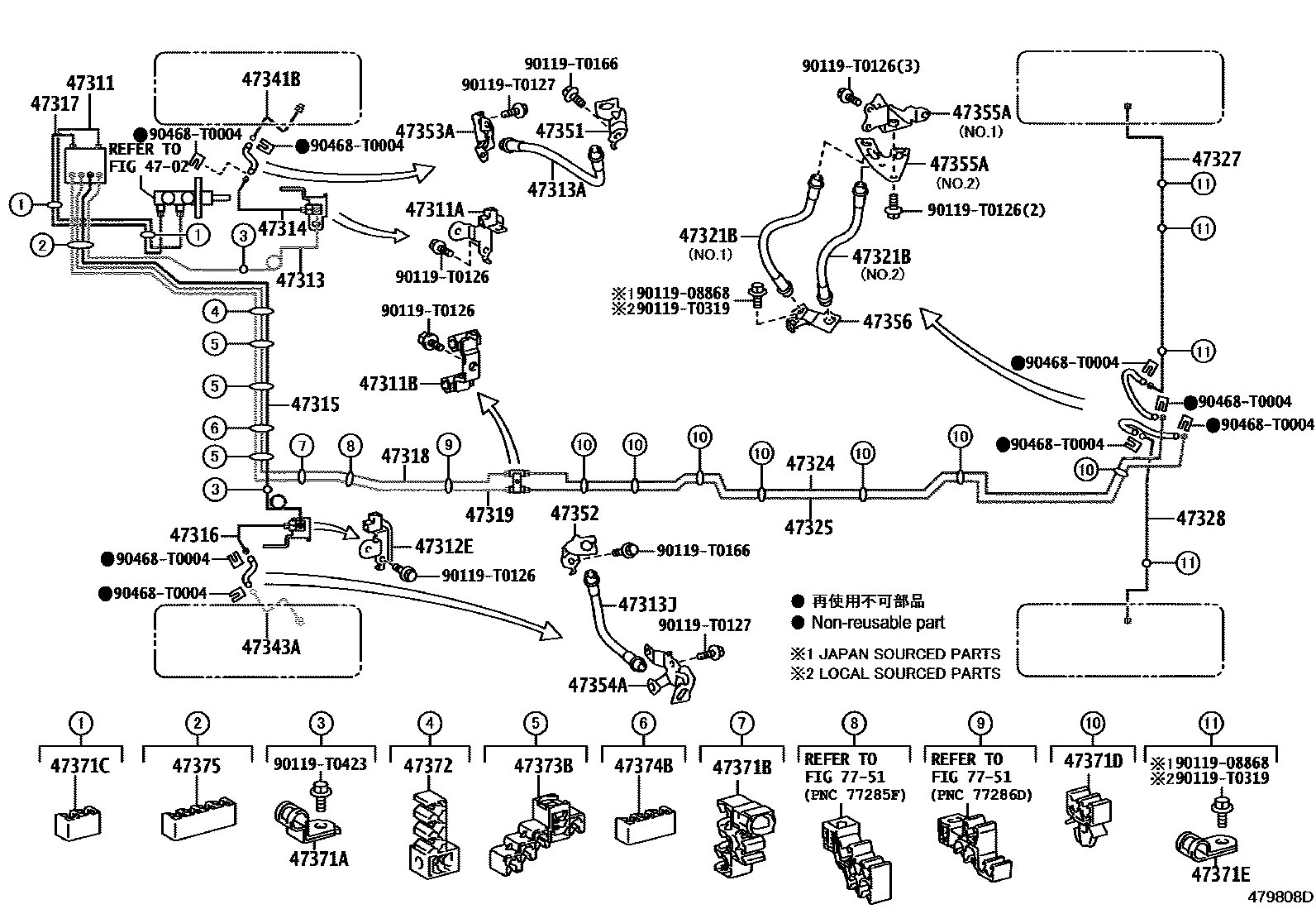 Toyota HILUX 制动配管和卡箍 EPC diagram — 479808D